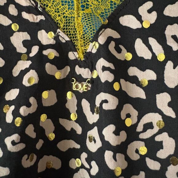 Victoria's Secret Leopard Print Camisole‎ Lace Trim Gold Metallic Sexy Size XL - Picture 3 of 5